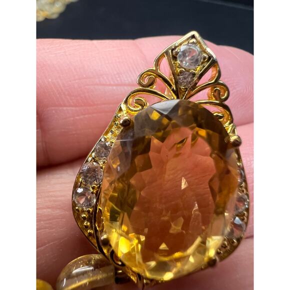 Citrine Enhancer Pendant Gold Over 925 w/ White Topaz & Citrine Drops - Picture 8 of 16
